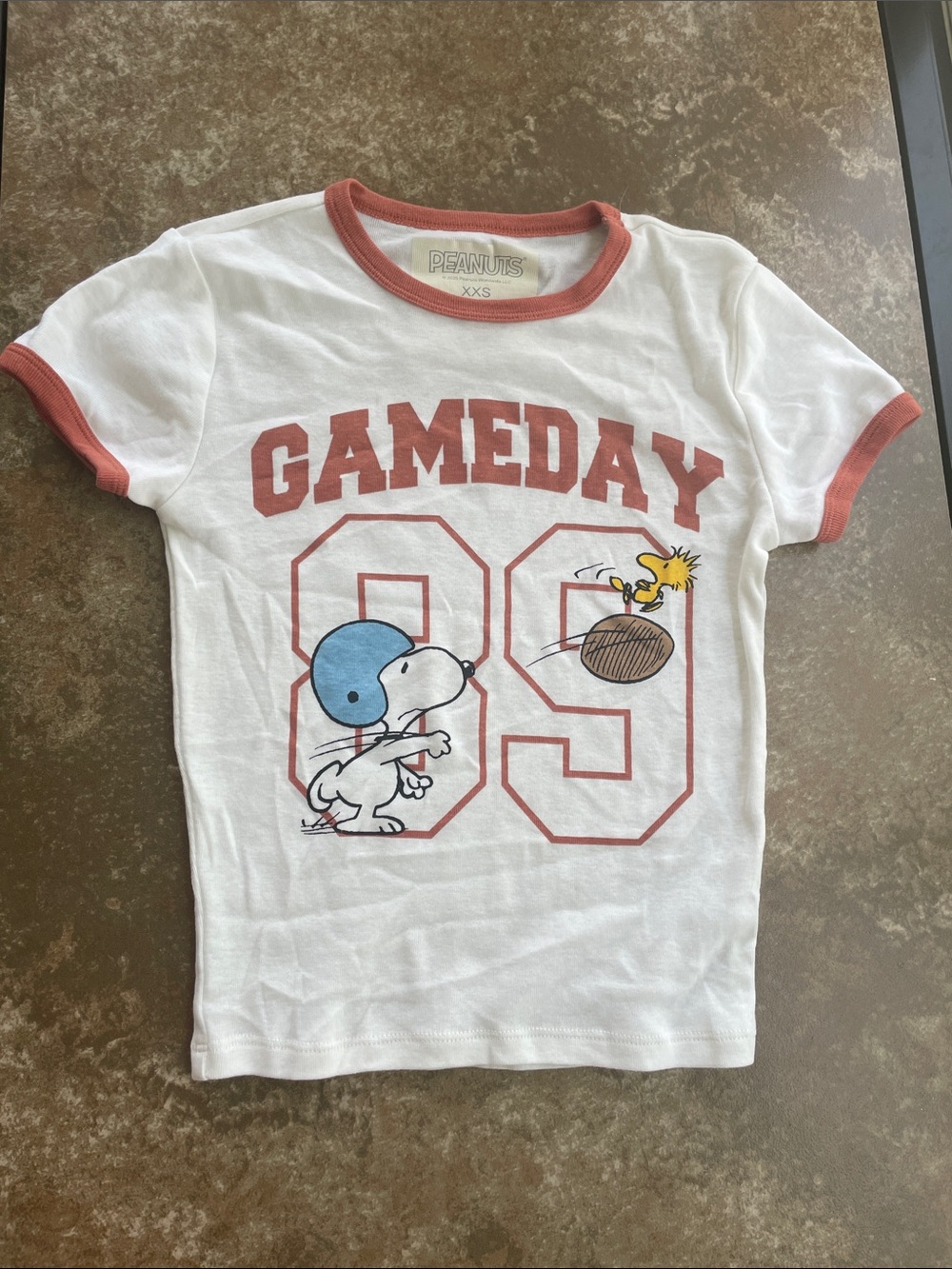 Peanuts Tee XXS white with orange trim GAMEDAY